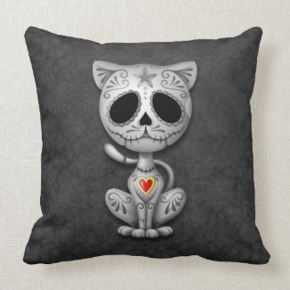 Zombie Sugar Kitten, dark Throw Pillows