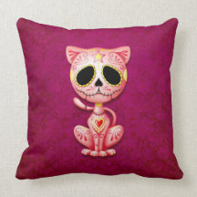 Zombie Sugar Kitten, pink Throw Pillow