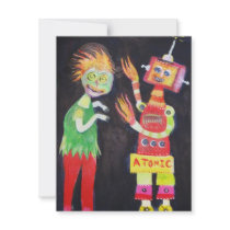 Zombie VS Robot art invitations by loookingatthestars Zombie VS Robot art invitations