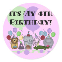 Zoo Animals 4th Birthday Tshirts and Gifts stickers by kids_birthdays Zoo Animals 4th Birthday Tshirts and Gifts stickers