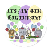 Zoo Animals 4th Birthday Tshirts and Gifts stickers by kids_birthdays Zoo Animals 4th Birthday Tshirts and Gifts stickers