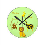Zoo Animals Cartoon Monkey Lion Giraffe with Names wall clocks