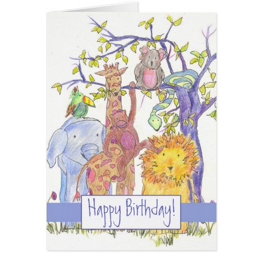 Zoo Animals Happy Birthday Card Lion Elephant