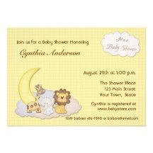 Zoo Animals, Yellow Checks, Baby Shower Invitation