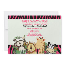 ZOO CREW 5x7 Trendy Zebra Stripe Jungle Party Announcement