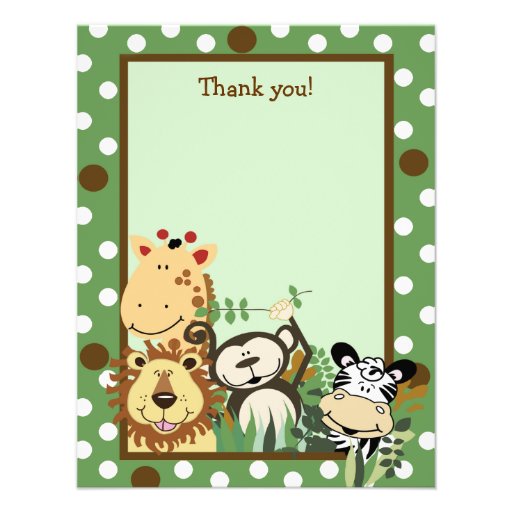 ZOO CREW GREEN Animals Flat Thank you note Personalized Invite