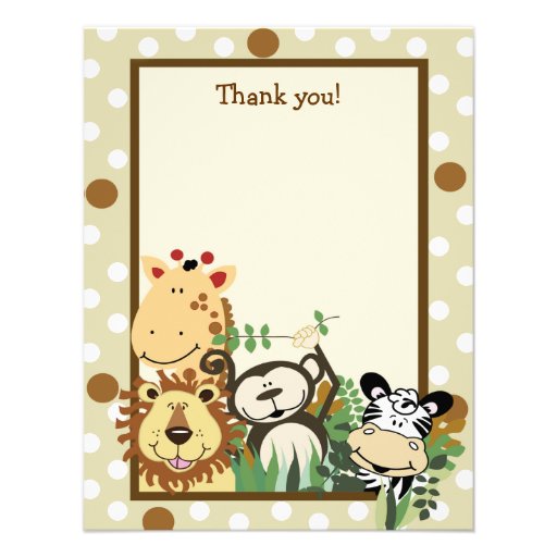 ZOO CREW Tan Animals Flat Thank you note Invitations