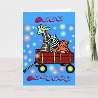 Zoo Friends birthday invitation card with matching post