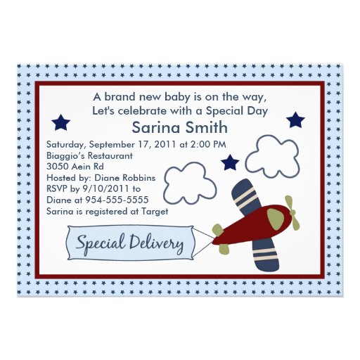 Zoom Along/Airplane 2 Baby Shower Invitations