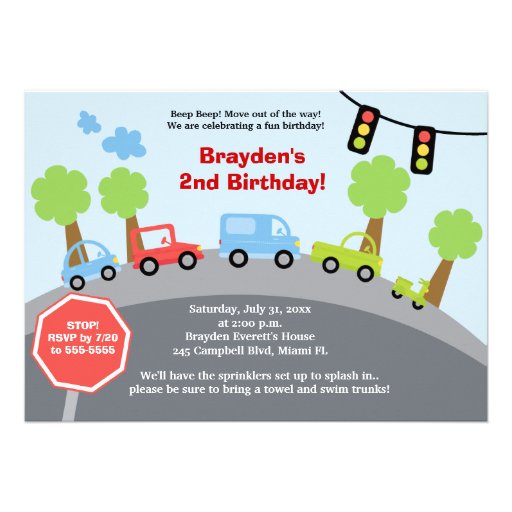 Zoom Zoom Cars Custom Birthday Invitation