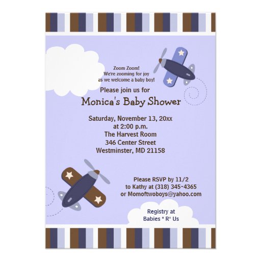 Zooming Airplane Invitation Brown and Navy