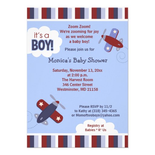 Zooming Airplane Invitation Red and Navy