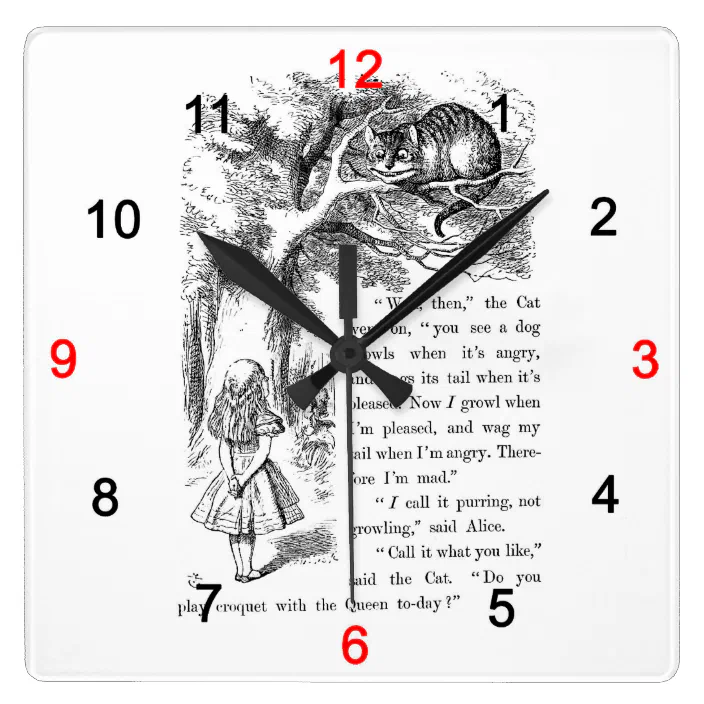 「不思議の国のアリス」の壁掛け時計,No.02 Square Wall Clock | Zazzle.com