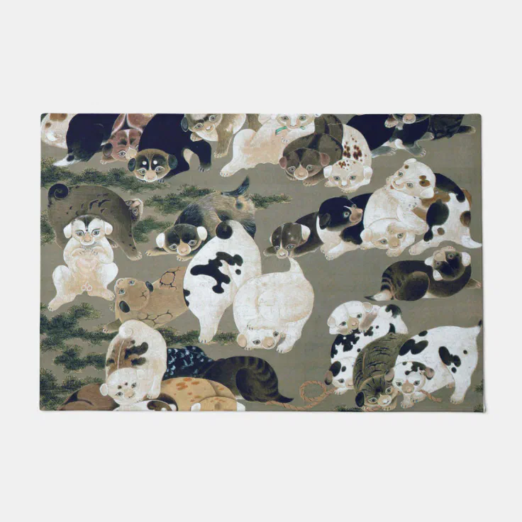 百犬図 伊藤若冲 Hundred Dogs Itō Jakuchu Doormat Zazzle