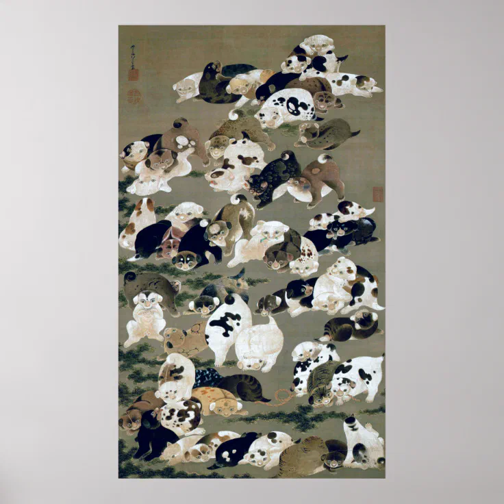 百犬図 伊藤若冲 Hundred Dogs Itō Jakuchu Poster Zazzle