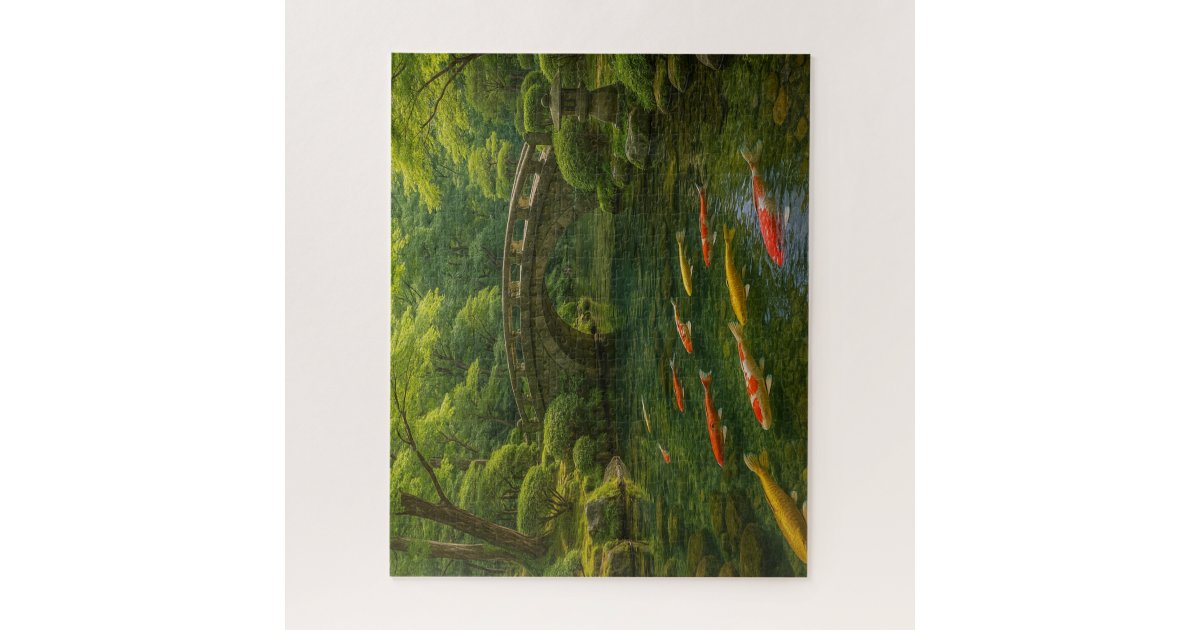 鯉と石橋の庭園風景 / Koi and Stone Bridge Garden Jigsaw Puzzle | Zazzle