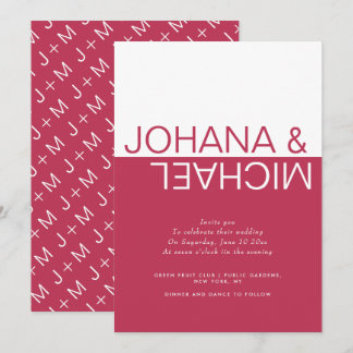 Μagenta, white color block whimsical wedding invitation