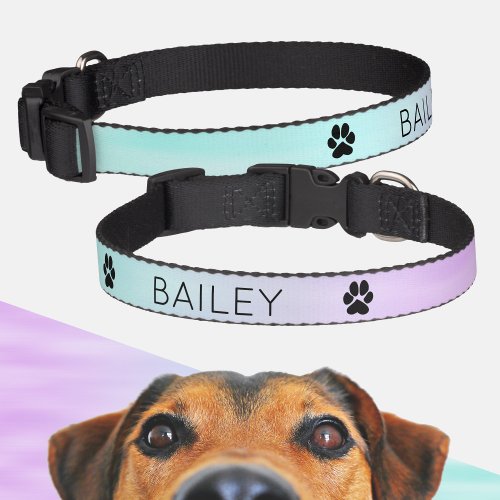 Аqua Blue Pink Pastel gradient Ombre Custom name Pet Collar