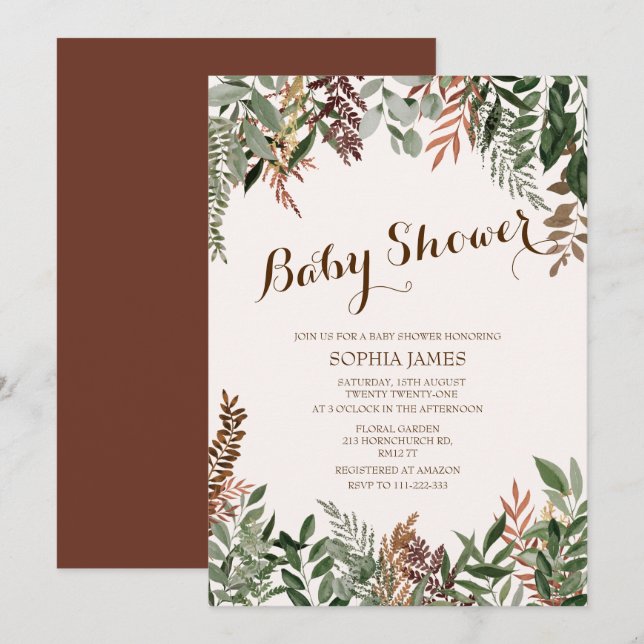 Аutumn Leaves Baby Shower Invitation (Front/Back)