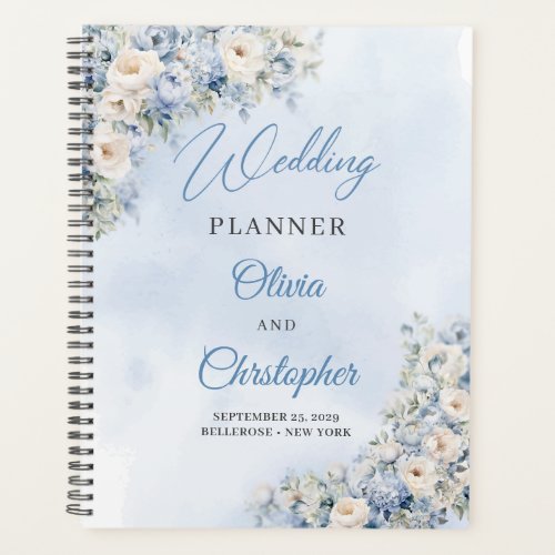 Ðatercolor blue and white roses flowers wedding planner