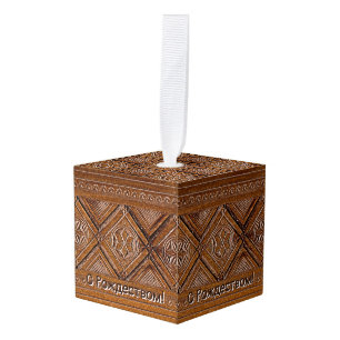 С Рождеством - Russian Carved Wood Box Cube Ornament