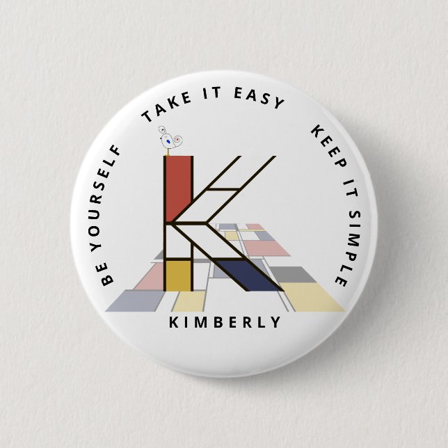 Сaptivating Neoplasticism Art Monogram. Letter K Button (Front)