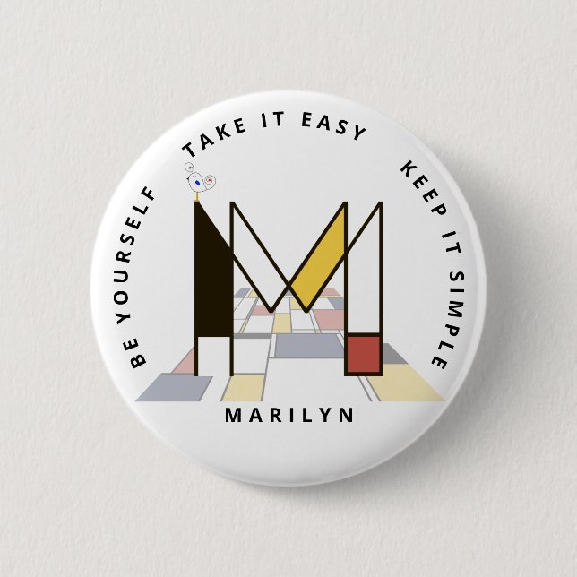 Сaptivating Neoplasticism Art Monogram. Letter M Button (Front)