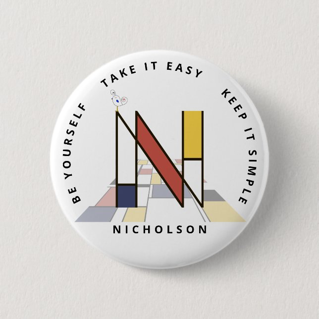 Сaptivating Neoplasticism Art Monogram. Letter N Button (Front)