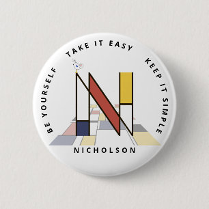 Сaptivating Neoplasticism Art Monogram. Letter N Button