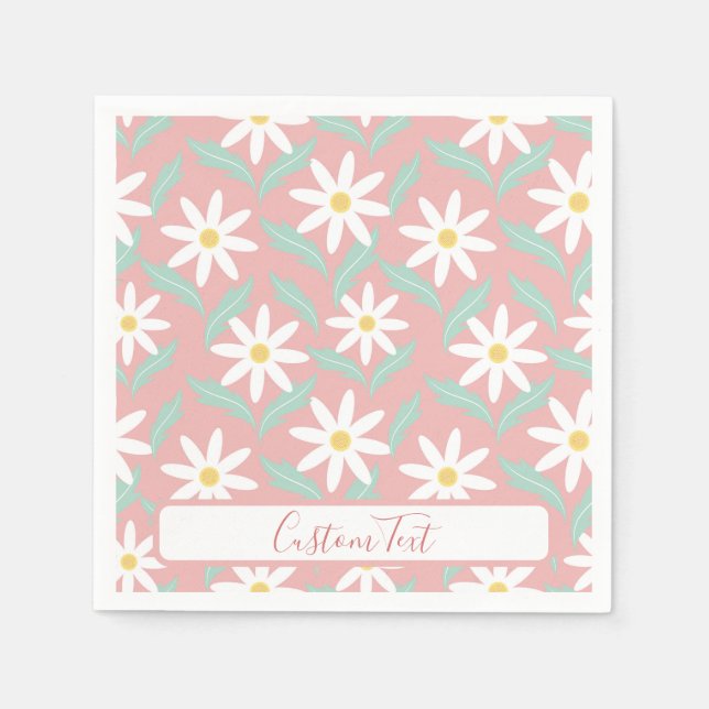 Сhamomile Pink Teal Flower Leaves Personalize Napkins (Front)