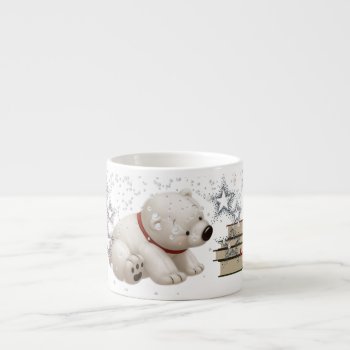Сharming Baby Polars Bear With Books And Snow Espresso Cup by MargaretStore at Zazzle