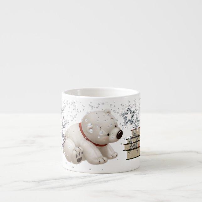 Сharming baby polars bear with books and snow espresso cup (Front)