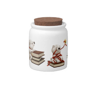 Сharming baby polars bear with books candy jar