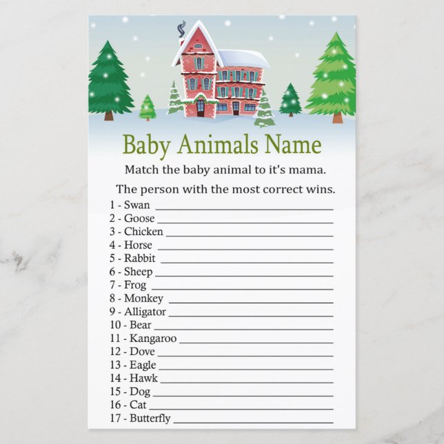Сhristmas Baby Animals Name Game baby shower (Front)