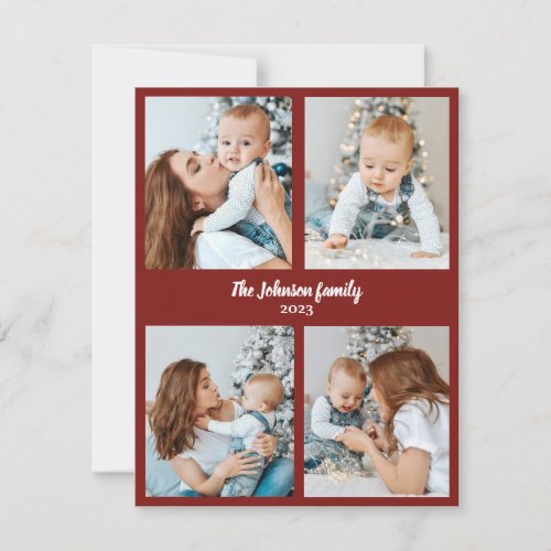 Сhristmas family photocard red  white four photo  holiday card