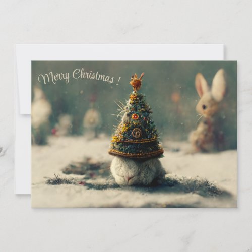 Сhristmas landscape fantasy rabbit 3d invitation