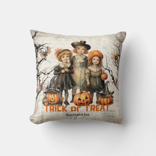 Сlassic traditional kids with Halloween costume Throw Pillow