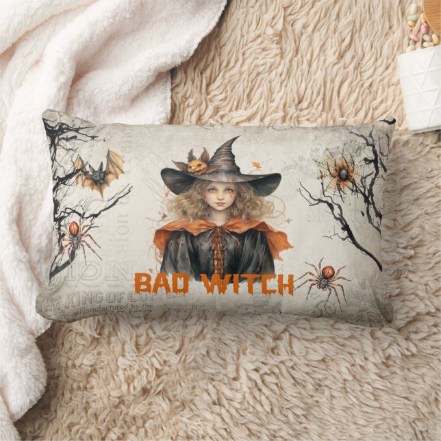 Сlassic traditional watercolor cute girl bad witch lumbar pillow (Blanket)