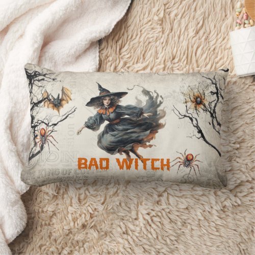 Сlassic traditional watercolor cute girl bad witch lumbar pillow