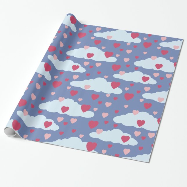Сloud Hearts Valentine's Day Wrapping Paper (Unrolled)