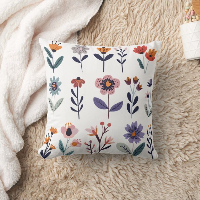 Сollection of vector flowers throw pillow (Blanket)