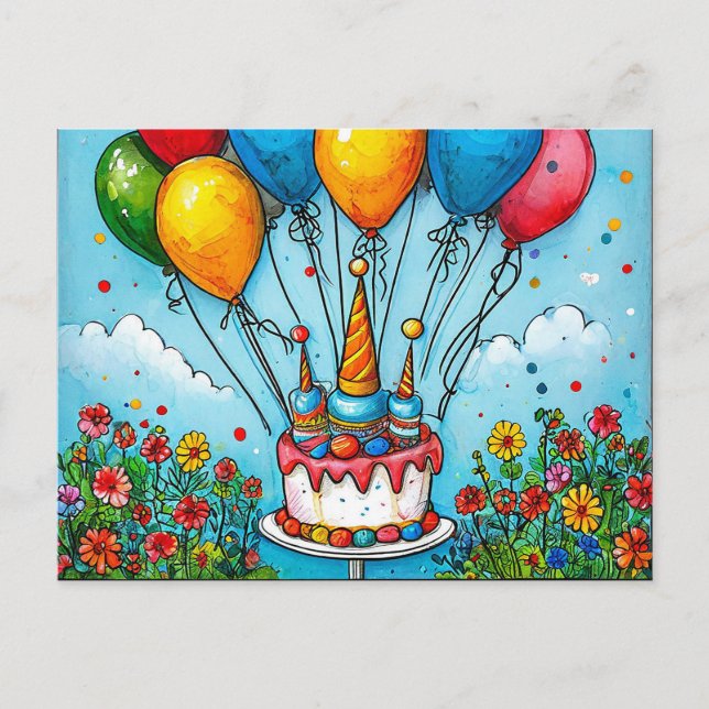 Сolorful birthday balloons postcard (Front)