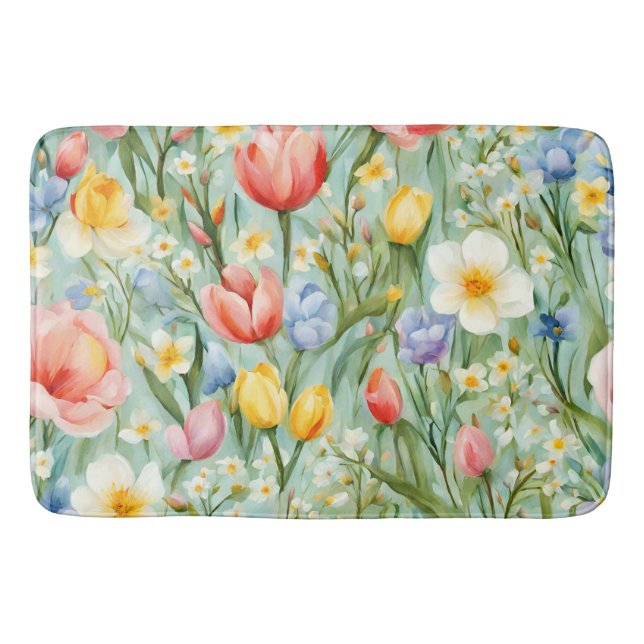 Сolorful Spring Floral Field. Painting Bath Mat (Front)
