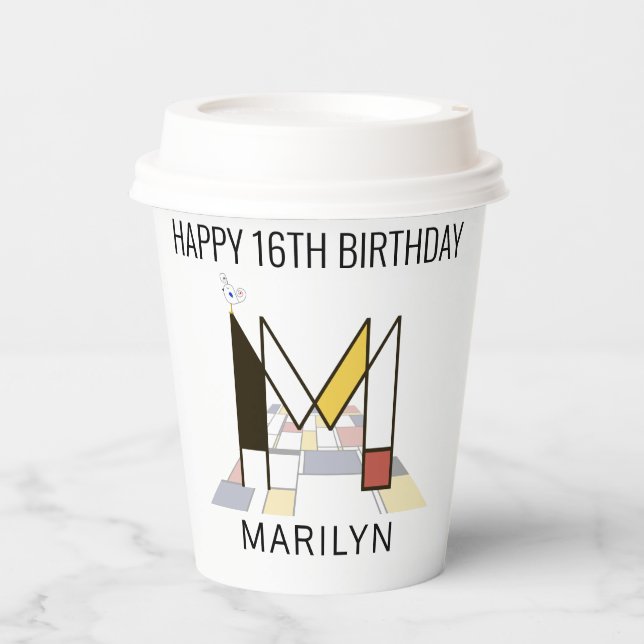 Сool Neoplasticism Style Monogram. Letter M Paper Cups (Front)