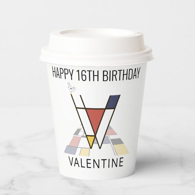 Сool Neoplasticism Style Monogram. Letter V Paper Cups (Front)