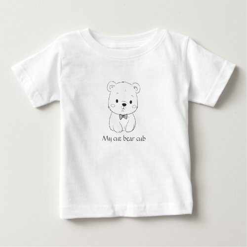 Сute bear cub the bow tie man drawing for kids baby T_Shirt