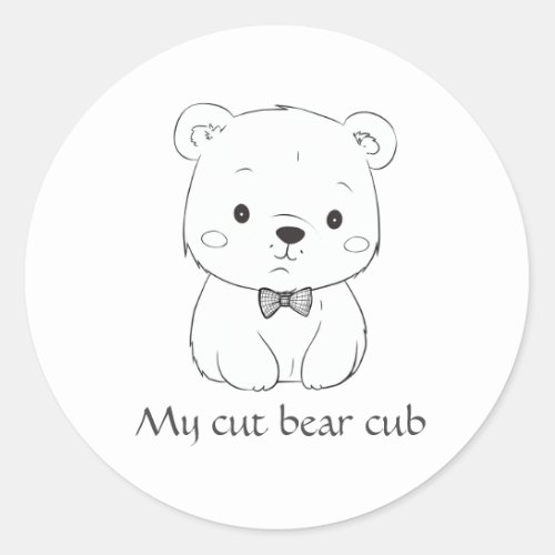 Сute bear cub the bow tie man drawing for kids classic round sticker