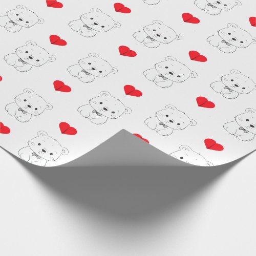 Сute bear cub the bow tie man  red heart wrapping paper