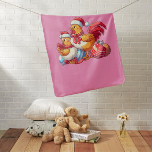 Сute Christmas Chickens, Xmas Farm Chickens Baby Blanket