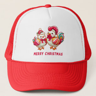 Сute Christmas Chickens, Xmas Farm Chickens   Trucker Hat